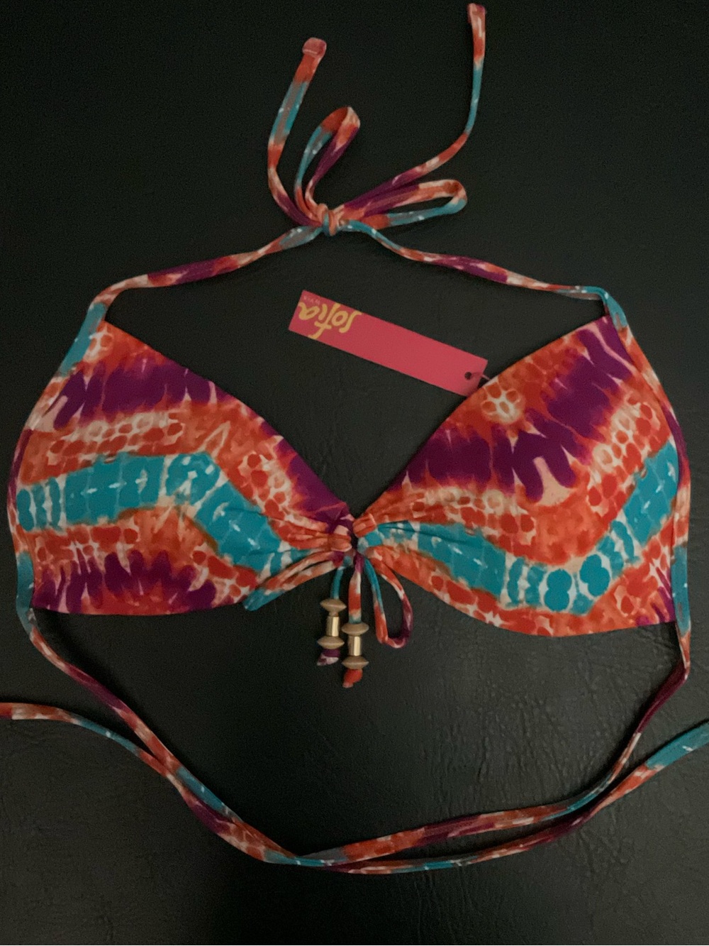 SOFIA by Vix Tie Dye Multicolor Molded Bandeau Halter  Bikini Top Size Large
